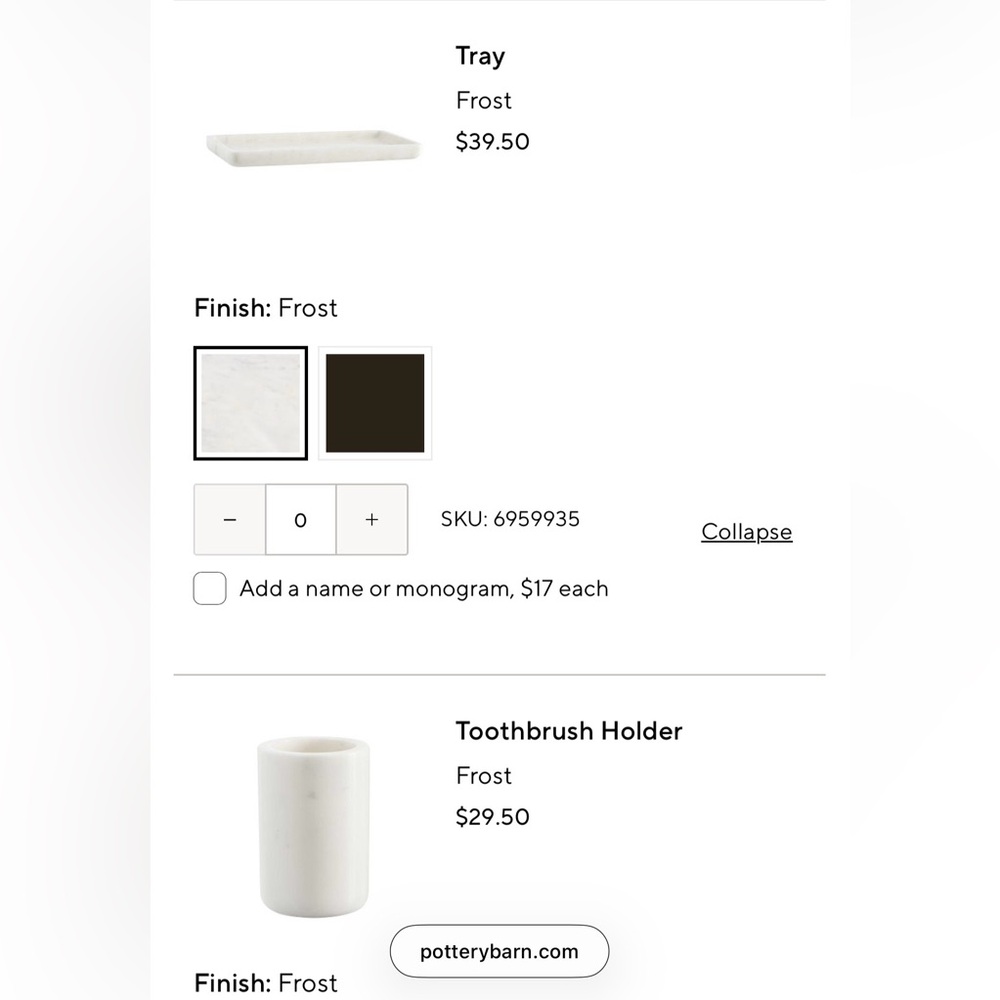 Pottery Barn Frost Marble Tray & Toothbrush Holder